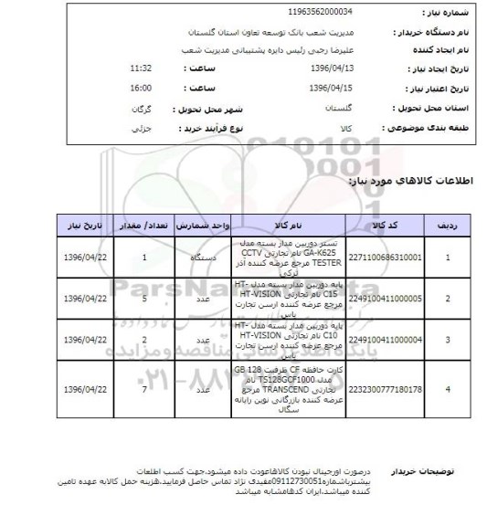 استعلام تستر دوربین مدار بسته و..