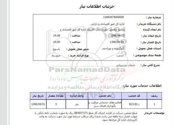 استعلام, استعلام خدمات پشتیبانی 