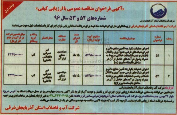 آگهی فراخوان مناققصه عمومی,مناقصه عمومی اجرای عملیات یکپارچه تامین مالی و اجرای شبکه های فرعی...