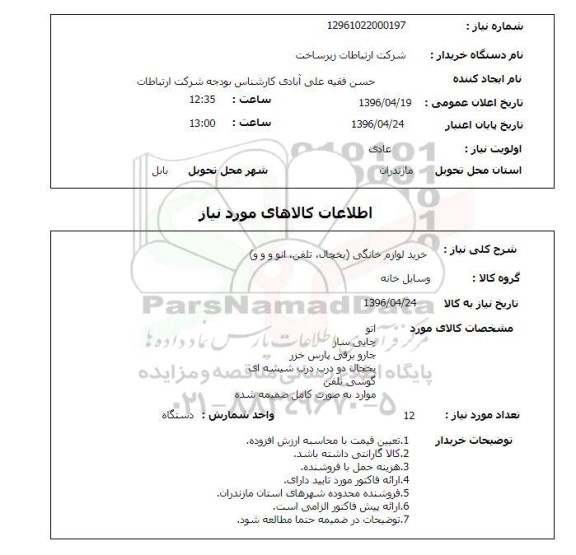 استعلام ، استعلام خرید لوازم خانگی 96.4.19