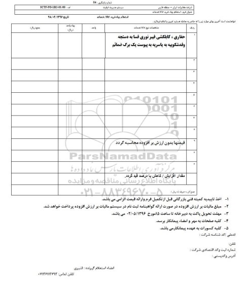 استعلام بهاء, استعلام حفاری و کابکلشی فیبر نوری فسا 