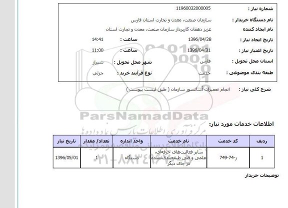 استعلام انجام تعمیرات آسانسور سازمان 