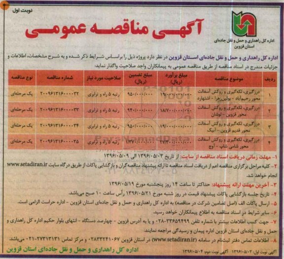 آگهی مناقصه عمومی ,مناقصه درزگیری ، لکه گیری و روکش آسفالت