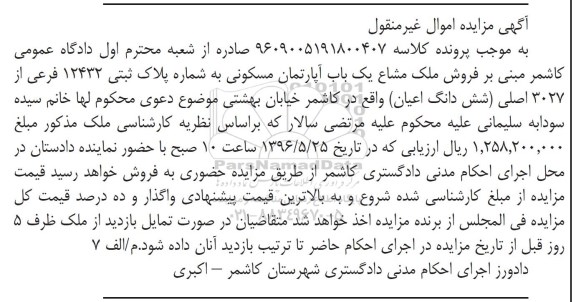 مزایده,مزایده ملک مشاع آپارتمان مسکونی پلاک 12432