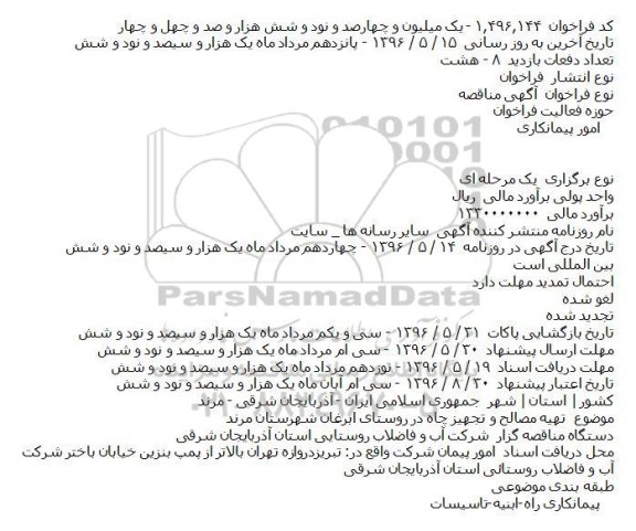 آگهی مناقصه ,مناقصه تهیه مصالح و تجهیز چاه در روستا 