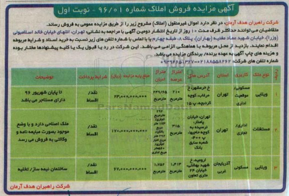 مزایده ,مزایده فروش اموال غیرمنقول املاک 