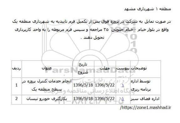 مناقصه انجام خدمات کنترل پروژه و...