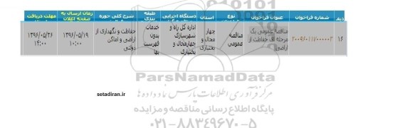 مناقصه عمومی، مناقصه حفاظت و نگهداری از اراضی و اماکن دولتی 