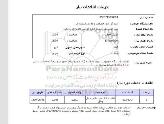 استعلام , استعلام اجاره دو دستگاه خودروی سواری با راننده