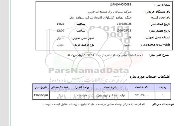 استعلام انجام عملیات برقی و ساختمانی