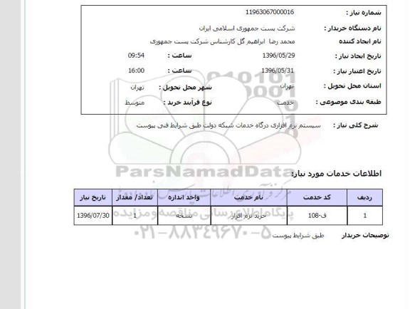 استعلام، استعلام سیستم نرم افزاری درگاه خدمات شبکه دولت