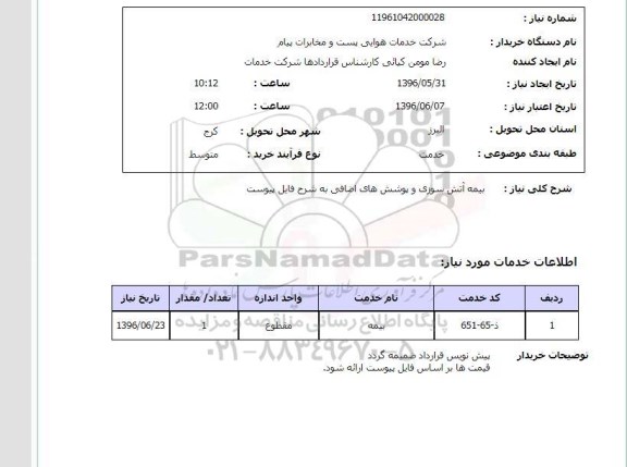 استعلام , استعلام بیمه آتش سوزی و پوشش های اضافی