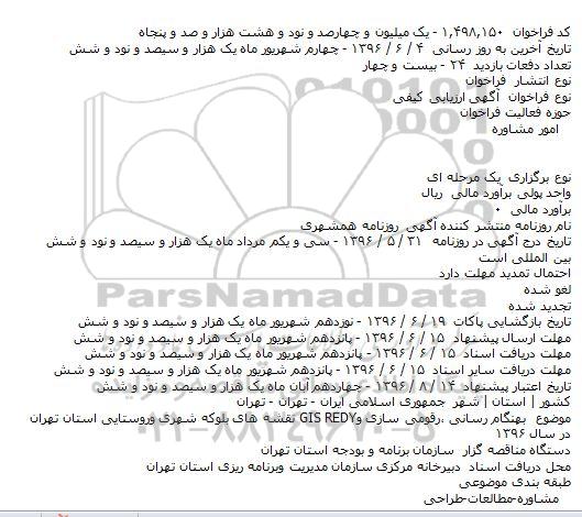 آگهی ارزیابی کیفی, فراخوان بهنگام رسانی ٬‌رقومی سازی و GIS REDYنقشه های بلوکه 