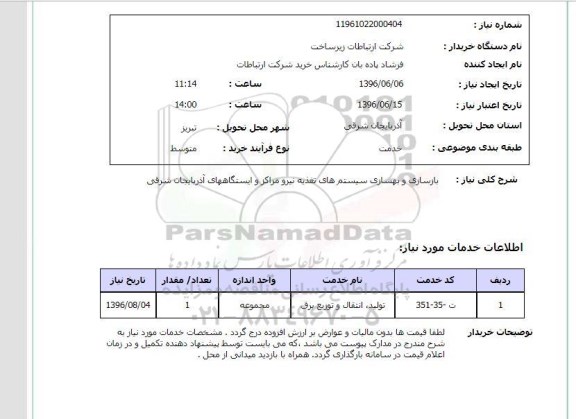 استعلام, استعلام بازسازی و بهسازی سیستم های تغذیه نیرو مراکز