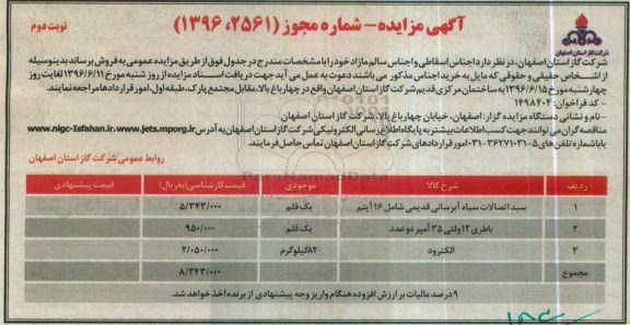 آگهی مزایده، مزایده اجناس اسقاطی و اجناس سالم مازاد نوبت دوم 