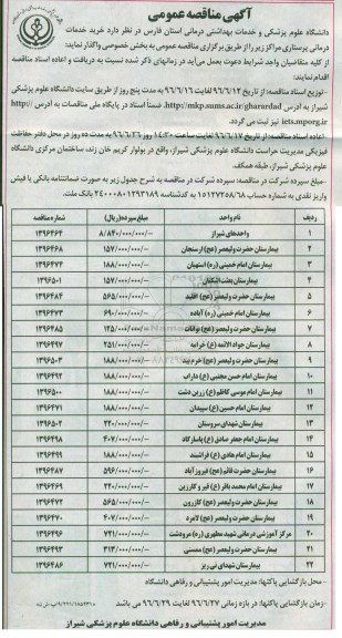 آگهی مناقصه عمومی ,مناقصه خرید خدمات درمانی پرستاری مراکز