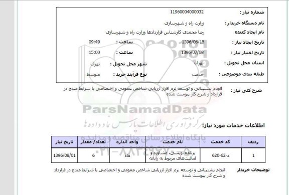 استعلام انجام پشتیبانی و توسعه نرم افزار