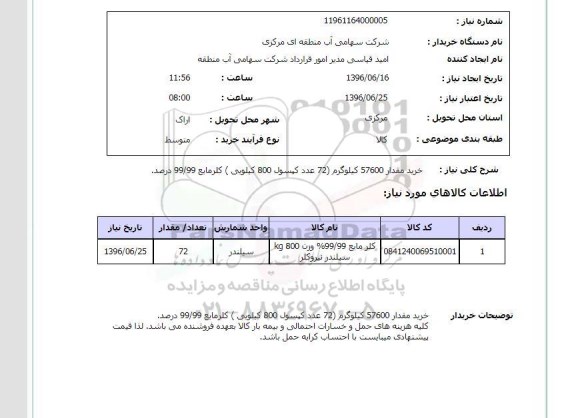 استعلام، استعلام خرید کلر مایع 99/99% 