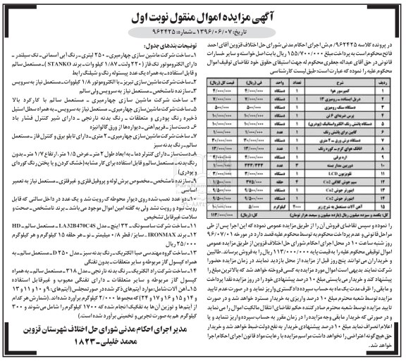 آگهی مزایده اموال منقول، مزایده کمپرسور هوا ...