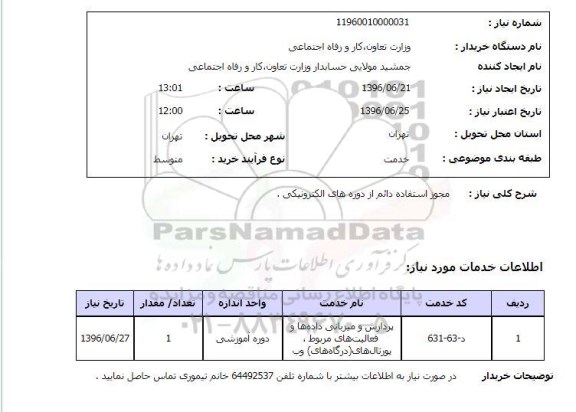 استعلام پردازش و میزبانی داده ها و فعالیتهای مربوط پورتال های درگاه های وب 