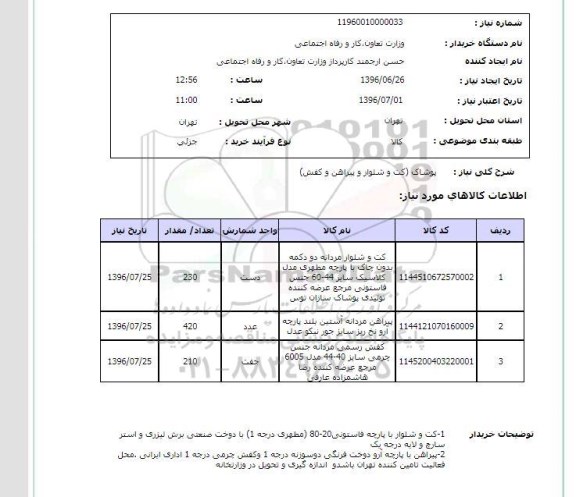 استعلام، استعلام پوشاک