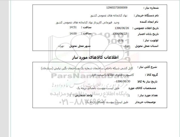 استعلام, استعلام کابل کشی شبکه داخلی ساختمان