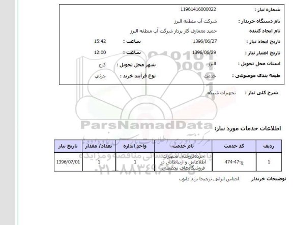 استعلام تجهیزات شبکه 