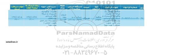 مناقصه , مناقصه تعمیرات و نگهداری تاسیسات و شبکه های آبرسانی - نوبت دوم 