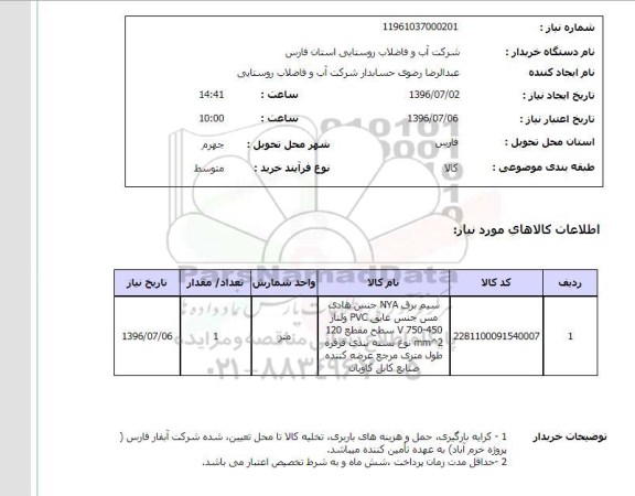 استعلام, استعلام سیم برق NYA  