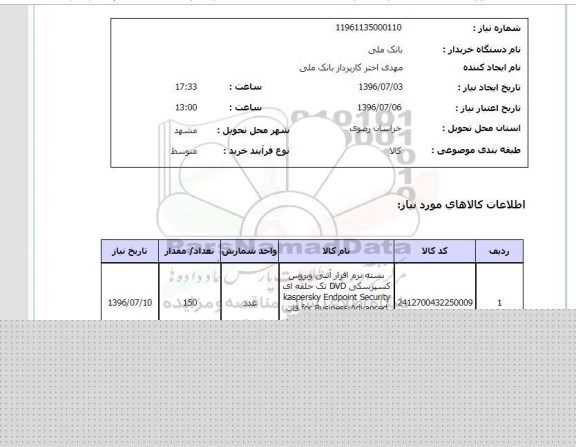 استعلام , استعلام بسته نرم افزار آنتی ویروس 