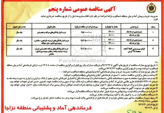 آگهی مناقصه عمومی , مناقصه خریداری سیب زمینی درجه یک ، پیاز درجه یک 