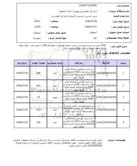 استعلام 1700 عدد تی شرت ورزشی