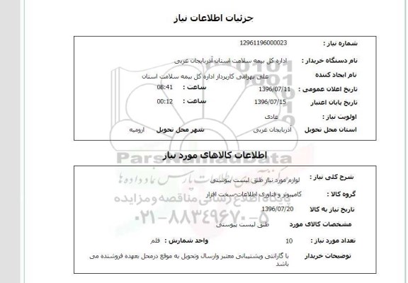 استعلام, استعلام لوازم مورد نیاز 