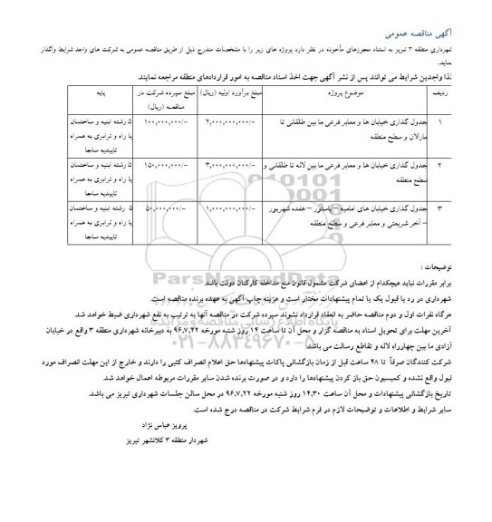 آگهی مناقصه عمومی,مناقصه جدول گذاری خیابان ها و معابر فرعی