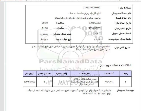 استعلام,استعلام جابجایی شبکه برق 