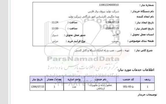 استعلام, استعلام تهیه ، تامین ، نصب و راه اندازی شبکه و کابل کشی 