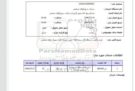 استعلام،استعلام خرید و نصب دستگاه گازسنج H2S 