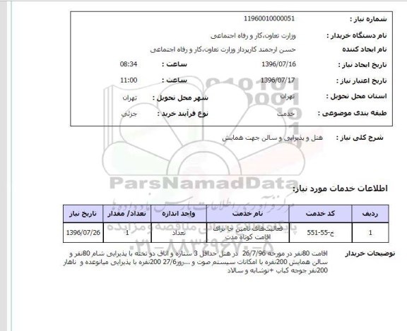 استعلام، استعلام  هتل و پذیرایی