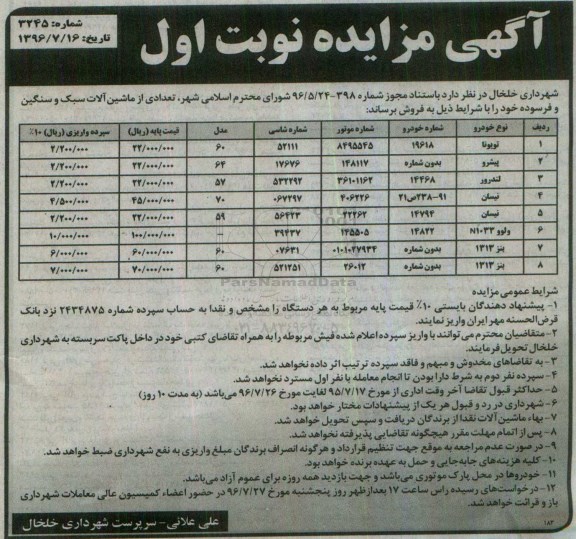 آگهی مزایده ، مزایده فروش تعدادی از ماشین آلات سبک و سنگین 