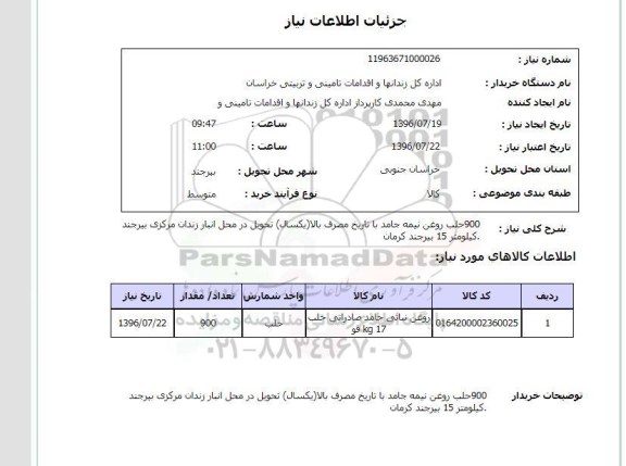 استعلام,استعلام حلب روغن نیمه جامد 