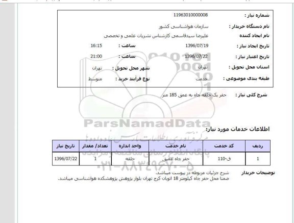 استعلام,استعلام حفر یک حلقه چاه 