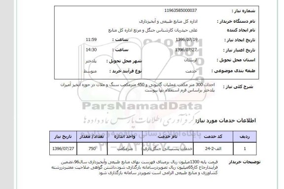 استعلام ، استعلام احداث 300 مترمکعب عملیات گابیونی....