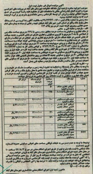 مزایده,مزایده ملک تجاری مسکونی مساحت عرصه 229.5متر 