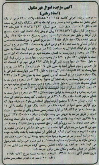 مزایده,مزایده ششدانگ پلاک 6410 فرعی بخش ده سنندج 