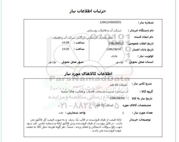 استعلام، استعلام اتصالات 12 قلم 