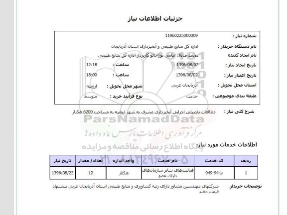 استعلام ,استعلام مطالعات تفصیلی اجرایی آبخیزداری