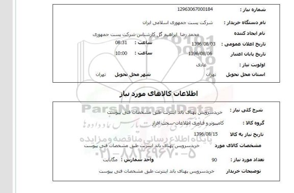 استعلام , استعلام  خرید سرویس پهنای باند اینترنت 