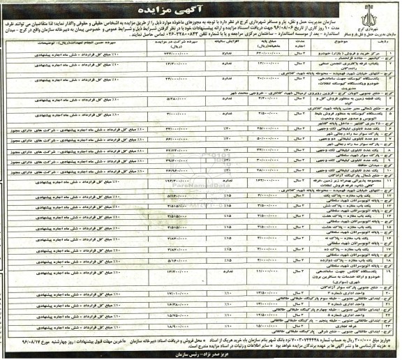 مزایده, مزایده مرکز خرید و فروش (بازار) خودرو، یکباب غرفه با کاربری انجمن صنفی رانندگان.... 