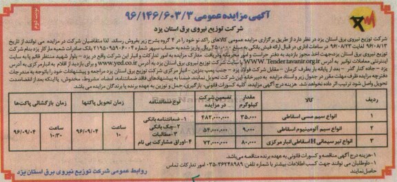 آگهی مزایده عمومی، مزایده مزایده عمومی کالاهای راکد نو -نوبت دوم