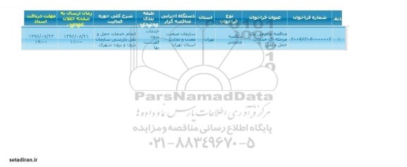 مناقصه ,مناقصه خدمات حمل و نقل